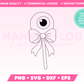 My creepy Coquette Eyeball SVG is part of my Halloween SVG Files for Cricut collection, and features a single-line drawing or sketch of an eyeball on a stick that's tied with an oversized bow.
