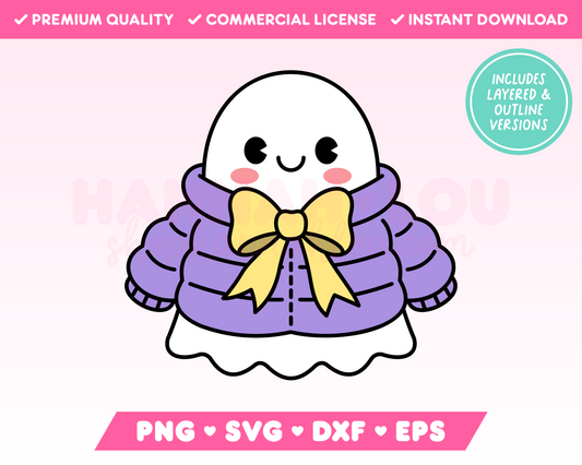 Coquette Puffer Jacket Ghost SVG • Halloween SVG Files for Cricut • Halloween Sublimation Designs