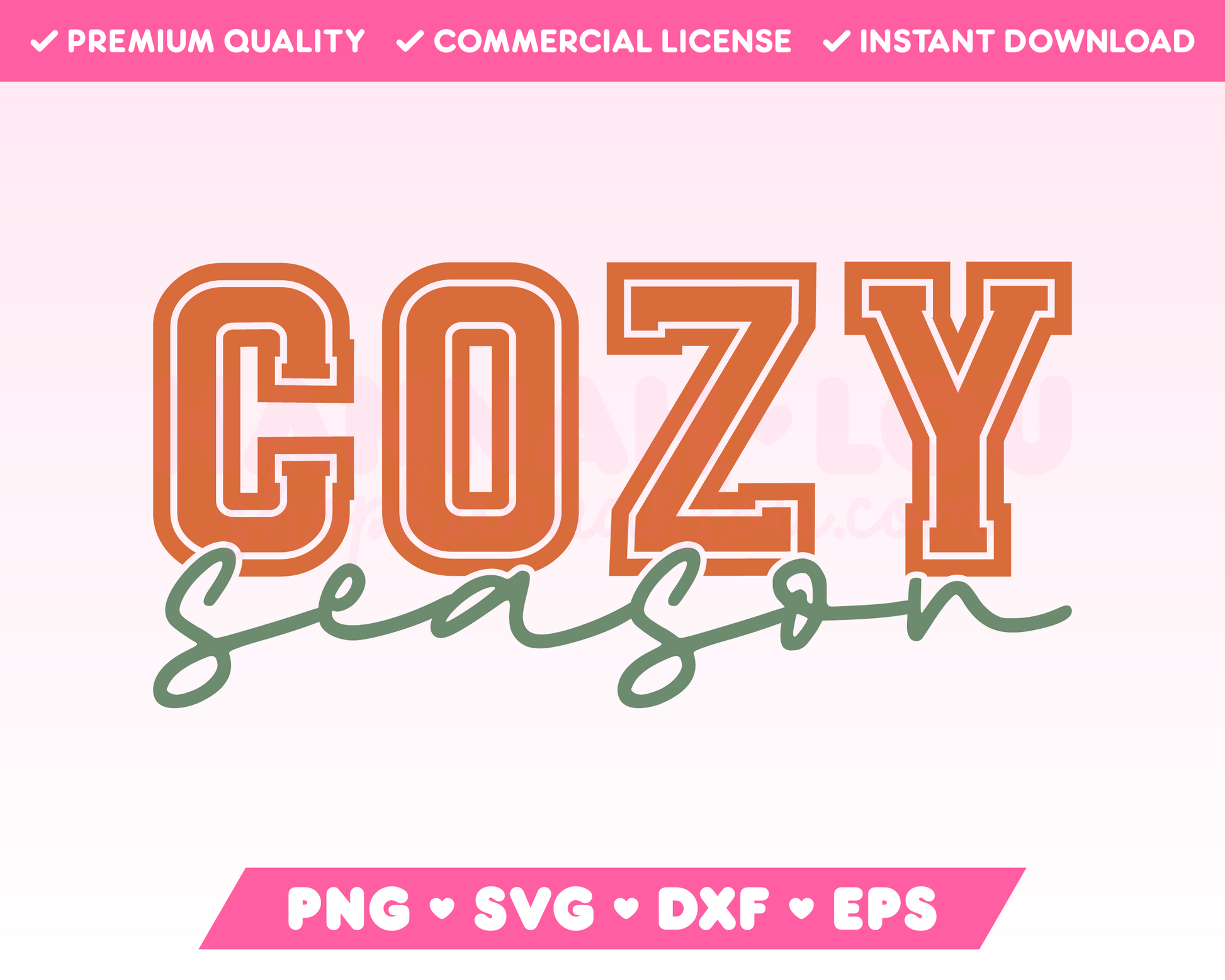 My autumnal Cozy Season SVG is part of my Fall SVG Files for Cricut collection, and features the word Cozy in a college varsity font with Season underneath in cursive.