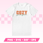 My autumnal Cozy Season SVG is part of my Fall SVG Files for Cricut collection, and features a shirt with the word Cozy in a college varsity font on it and Season underneath in cursive.