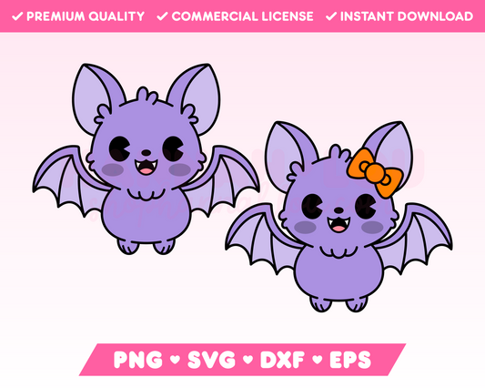 My not-so-spooky Cute Bat SVG Bundle is part of my Halloween SVG Files for Cricut collection, and features a two kawaii-style bats, one wearing a bow.