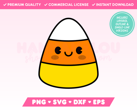 My kawaii Cute Candy Corn SVG is part of my Halloween SVG Files for Cricut collection, and features a candy corn with an adorable face.