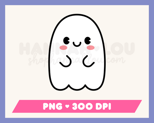 My kawaii-style Cute Ghost PNG is part of my Halloween Sublimation Designs collection, and features a cute ghost with rosy cheeks.