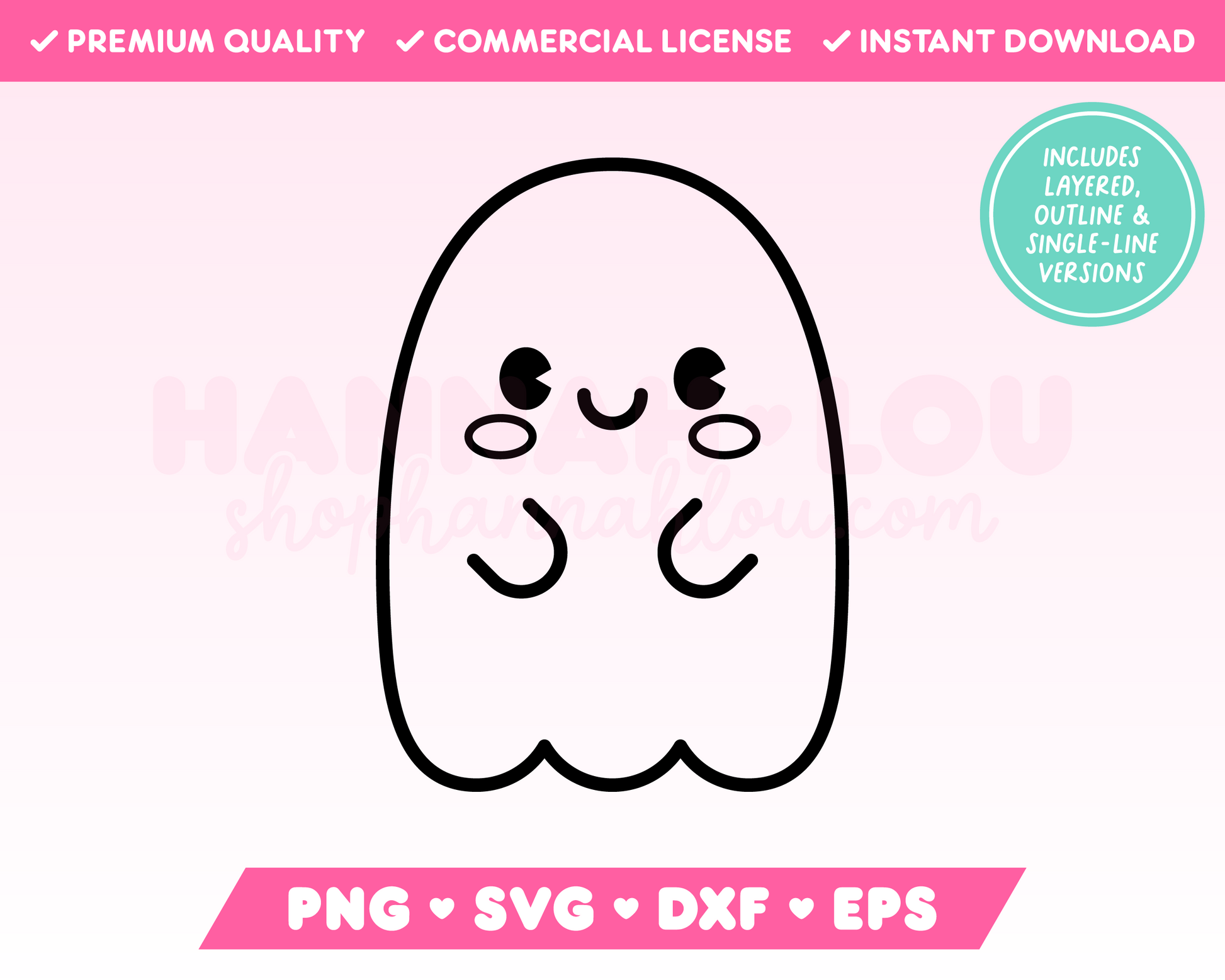 My not-so-spooky Cute Ghost SVG is part of my Halloween SVG Files for Cricut collection, and features an outline of a kawaii-style ghost with rosy cheeks.
