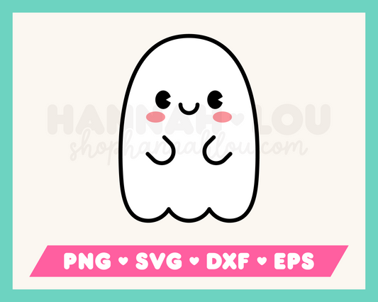 My kawaii-style Cute Ghost SVG is part of my Halloween SVG Files for Cricut collection, and features a cute ghost with rosy cheeks.