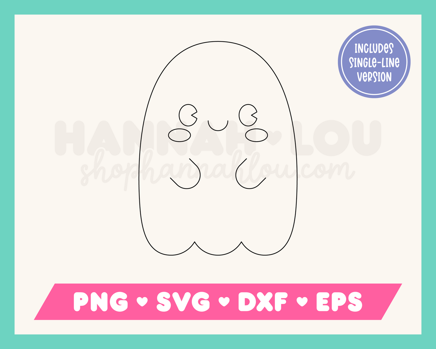 My kawaii-style Cute Ghost SVG is part of my Halloween SVG Files for Cricut collection, and features a single-line drawing of a cute ghost with rosy cheeks.