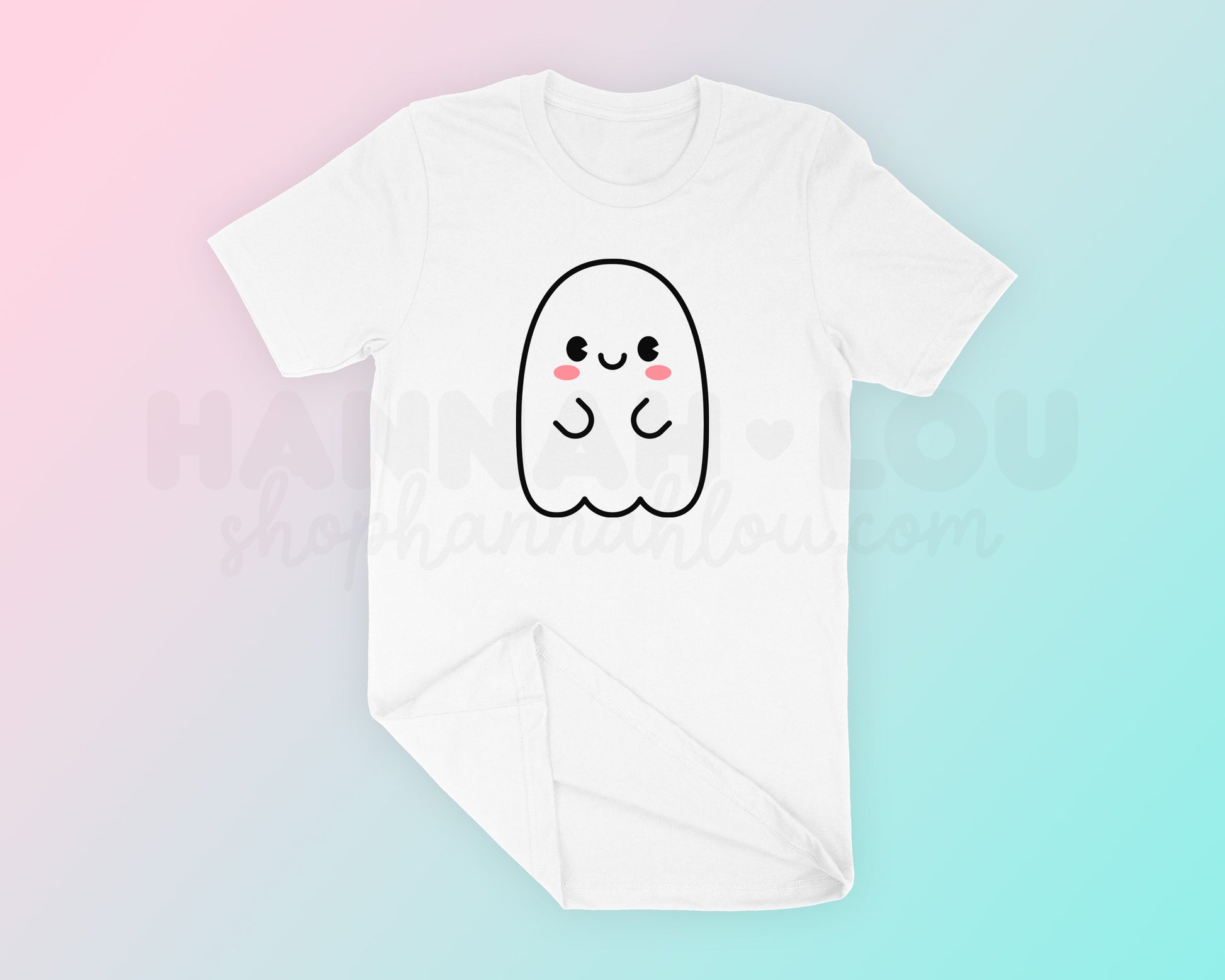 My kawaii-style Cute Ghost SVG is part of my Halloween SVG Files for Cricut collection, and features a cute ghost with rosy cheeks on a t-shirt.