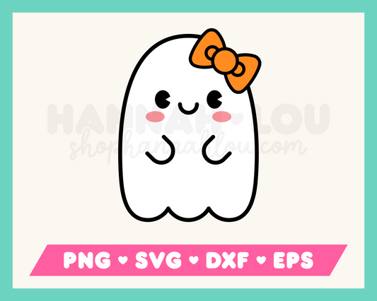 My kawaii-style Cute Ghost with Bow SVG is part of my Halloween SVG Files for Cricut collection, and features a cute ghost with rosy cheeks and a bow.