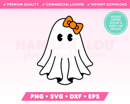Cute Ghost with Bow SVG • Halloween SVG Files for Cricut • Halloween Sublimation Designs