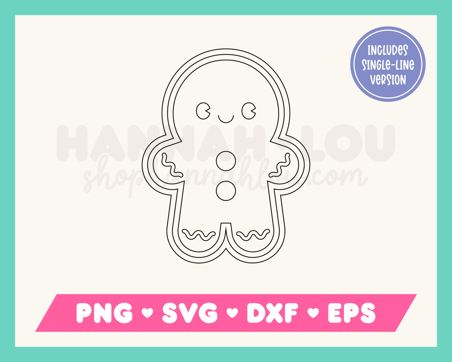 My kawaii-style Cute Gingerbread Man SVG is part of my Christmas SVG Files for Cricut collection, and features a single-line drawing of a cute gingerbread man.