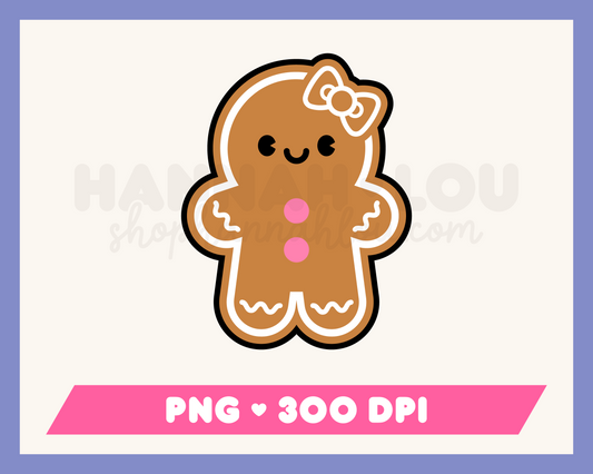 My Cute Gingerbread Woman PNG is part of my Christmas Sublimation Designs collection, and features a kawaii-style cute gingerbread woman with a bow.