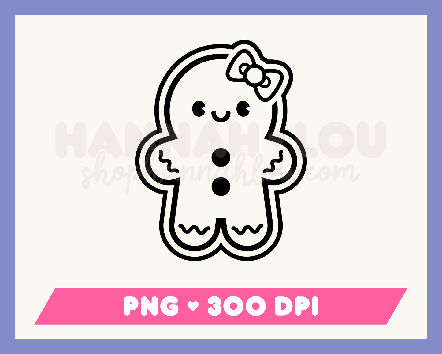 My Cute Gingerbread Woman PNG is part of my Christmas Sublimation Designs collection, and features an outline of a kawaii-style cute gingerbread woman with a bow.