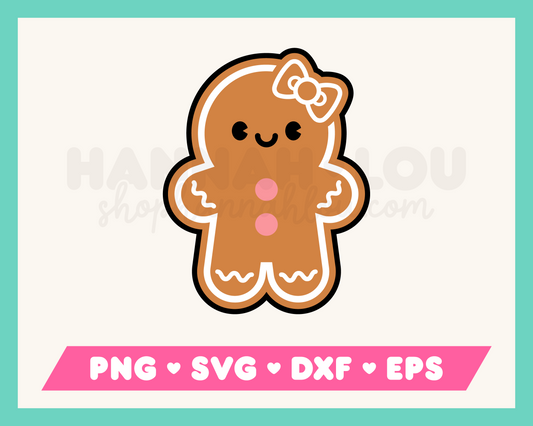 My Cute Gingerbread Woman SVG is part of my Christmas SVG files for Cricut collection, and features a kawaii-style cute gingerbread woman with a bow.