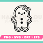 My Cute Gingerbread Woman SVG is part of my Christmas SVG files for Cricut collection, and features an outline of a kawaii-style cute gingerbread woman with a bow.