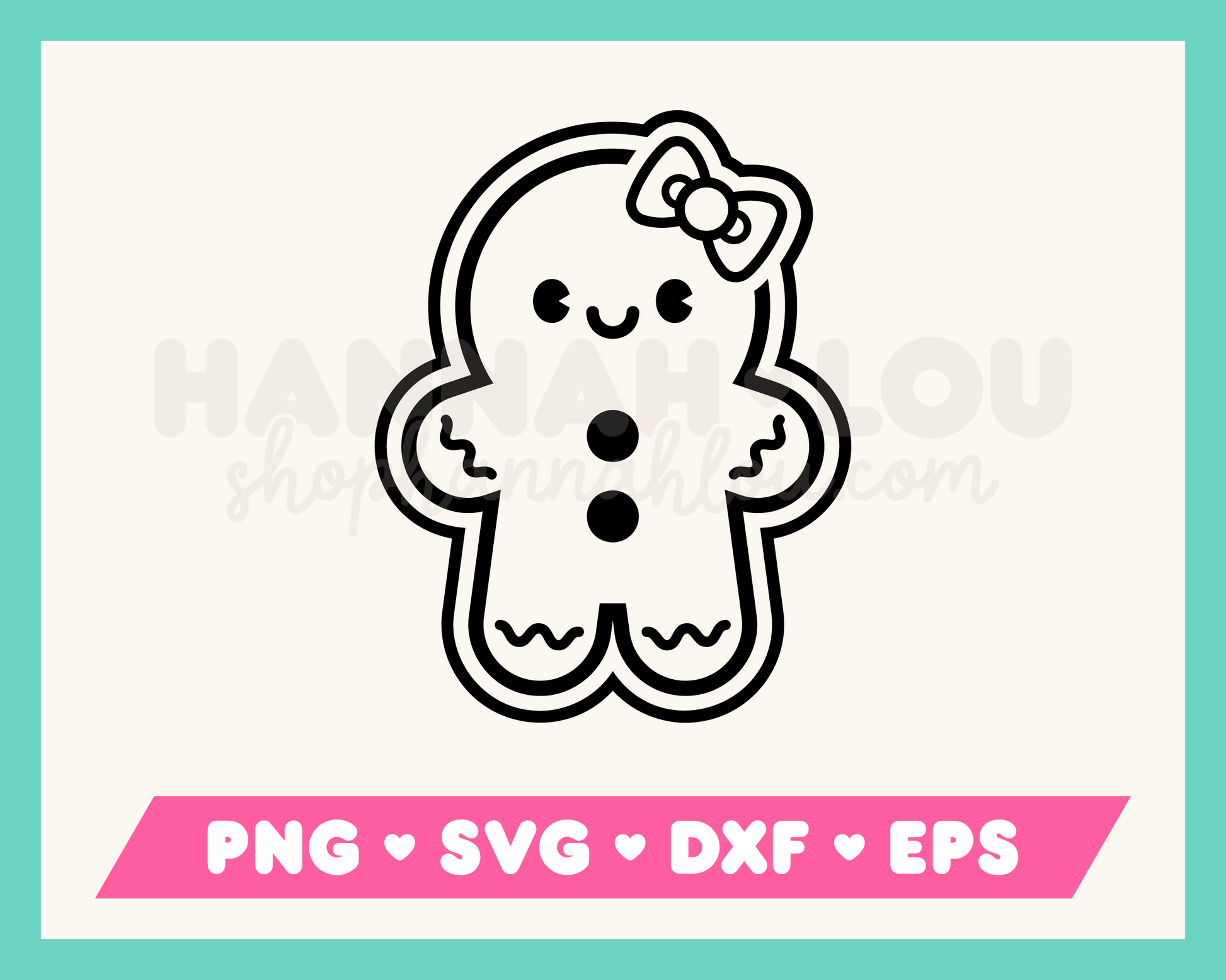 My Cute Gingerbread Woman SVG is part of my Christmas SVG files for Cricut collection, and features an outline of a kawaii-style cute gingerbread woman with a bow.