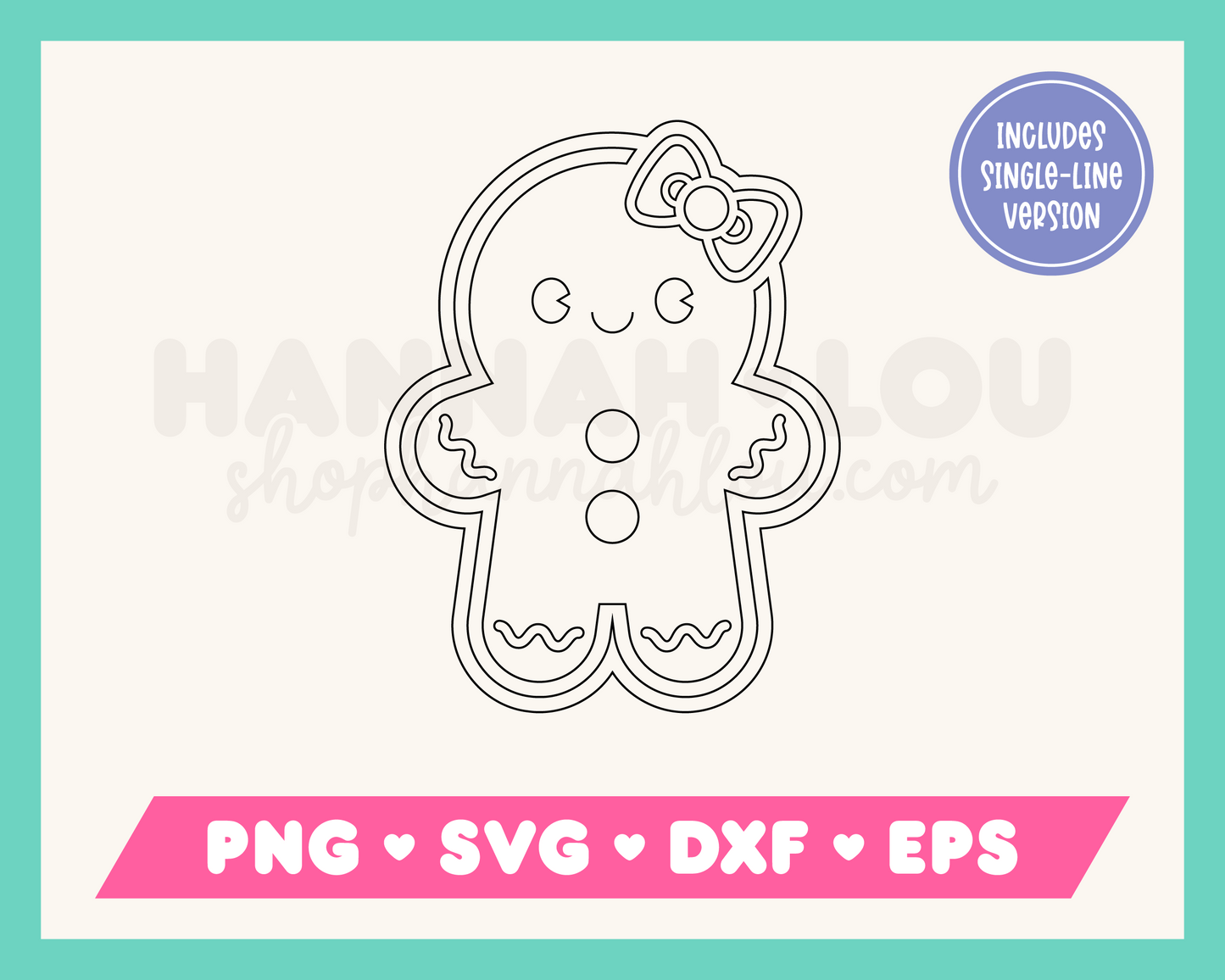 My Cute Gingerbread Woman SVG is part of my Christmas SVG files for Cricut collection, and features a single-line drawing of a kawaii-style cute gingerbread woman with a bow.