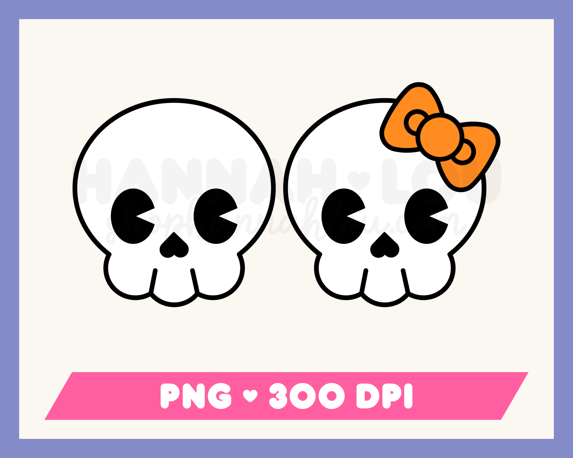 My Cute Skull PNG Bundle is part of my Halloween Sublimation Designs collection, and features two cute skulls, one with a bow.