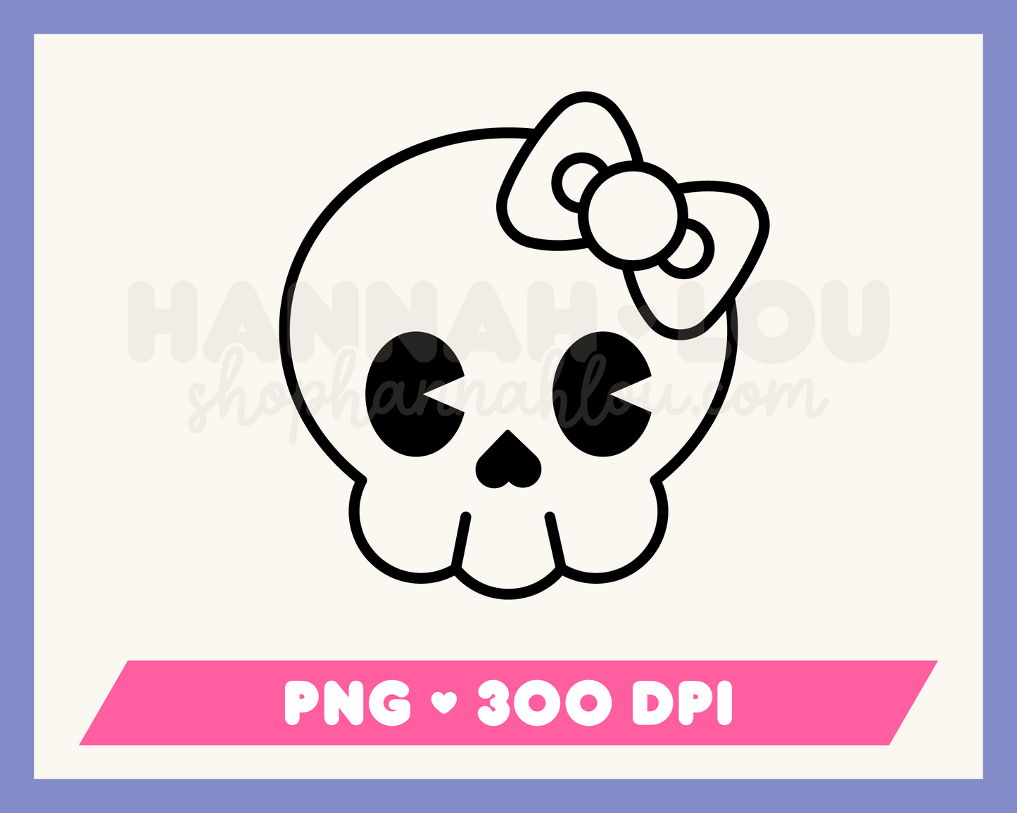 My Cute Skull with Bow PNG is part of my Halloween Sublimation Designs collection, and features an outline of a kawaii-style skull with a bow.