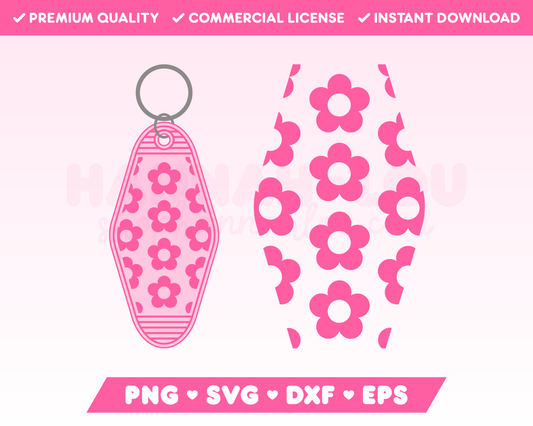 My Flower Motel Keychain SVG is part of my Motel Keychain SVG Files for Cricut collection, and features a motel keychain with a retro flower pattern on it.