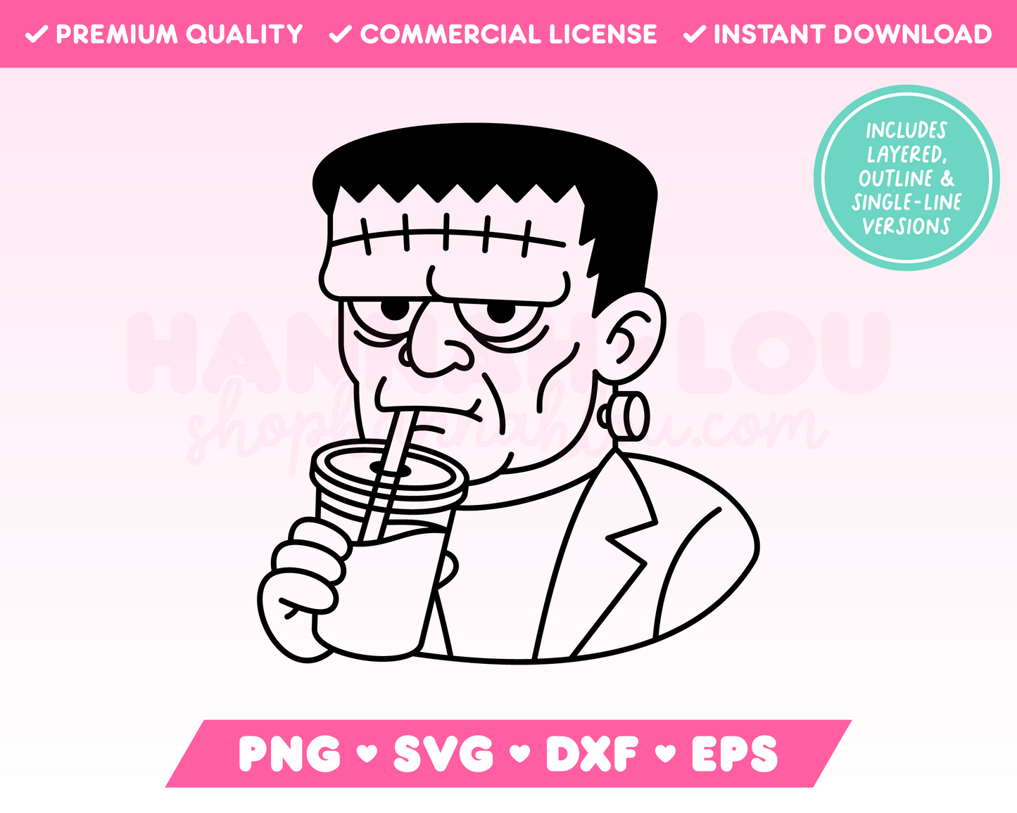 Frankenstein Drinking Iced Coffee SVG • Halloween SVG Files for Cricut • Halloween Sublimation Designs