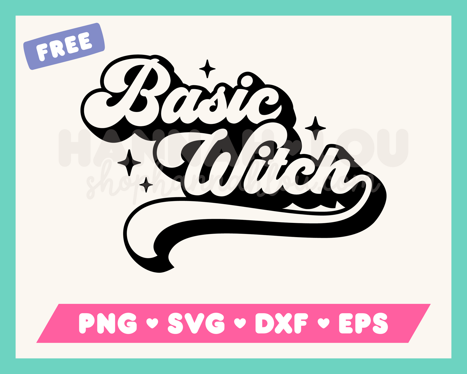 My free Basic Witch SVG is part of my free Halloween SVG files for Cricut collection, and features the words 'Basic Witch' in a retro-style font, surrounded by sparkles.