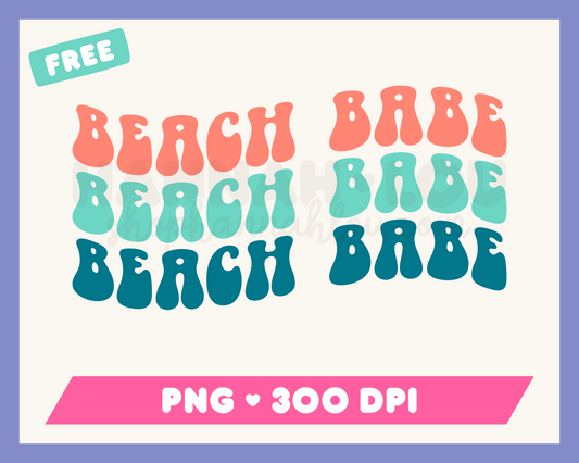 My free Beach Babe PNG is part of my Free Beach Sublimation Designs collection, and features the words 'Beach Babe' three times in a wavy, retro-style font.