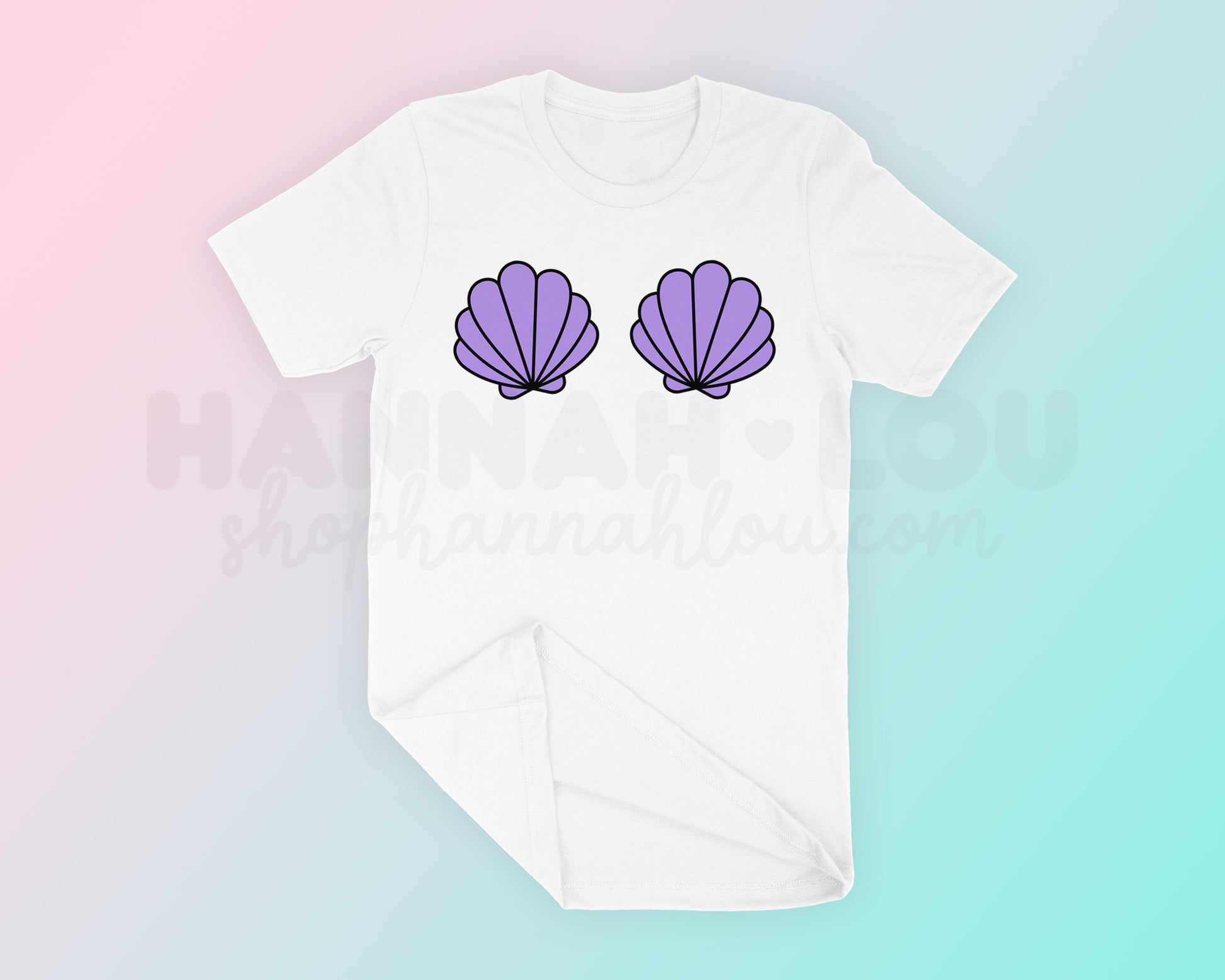 My free Clam Shell PNG is part of my Free Beach Sublimation Designs collection, and features a two clam shells on a t-shirt in the style of a mermaid's bra.