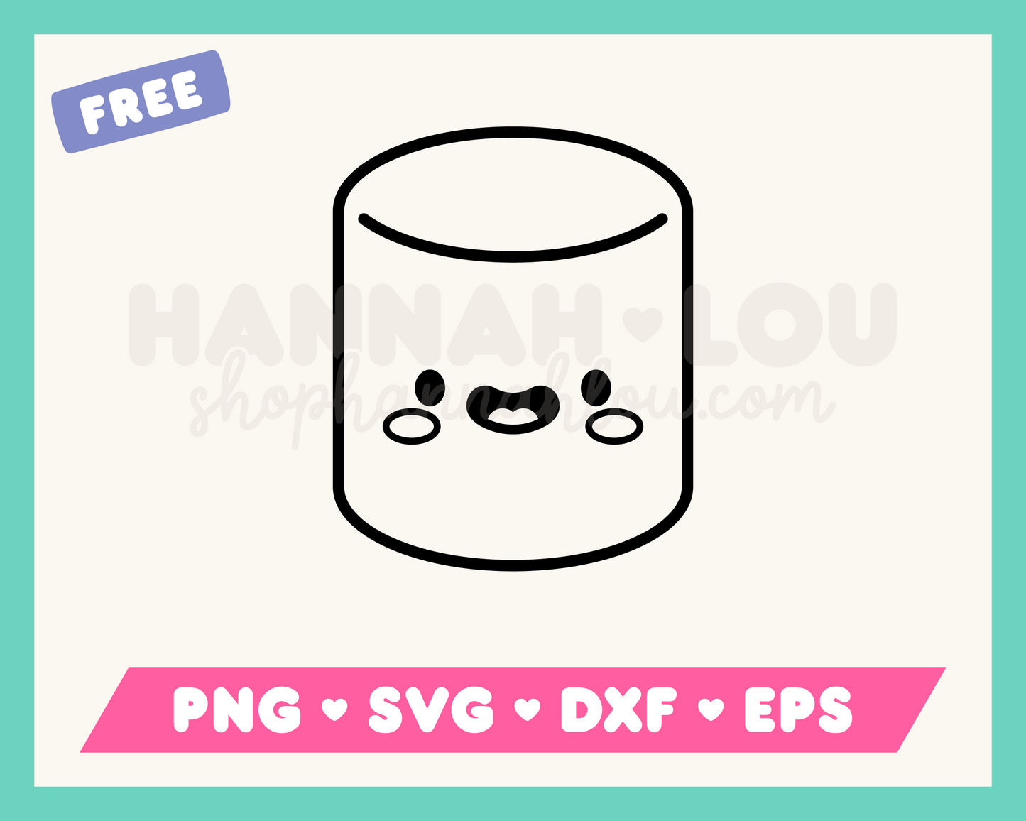 My free Cute Marshmallow SVG is part of my Free Cute SVG files for Cricut collection, and features an outline of a kawaii-style marshmallow with rosy cheeks.