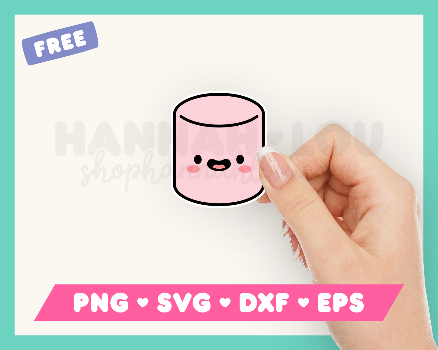 My free Cute Marshmallow SVG is part of my Free Cute SVG files for Cricut collection, and features a kawaii-style marshmallow with rosy cheeks on a sticker.