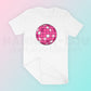 My free Disco Ball PNG is part of my Free Retro Sublimation Designs collection, and features a pink disco ball on a t-shirt.