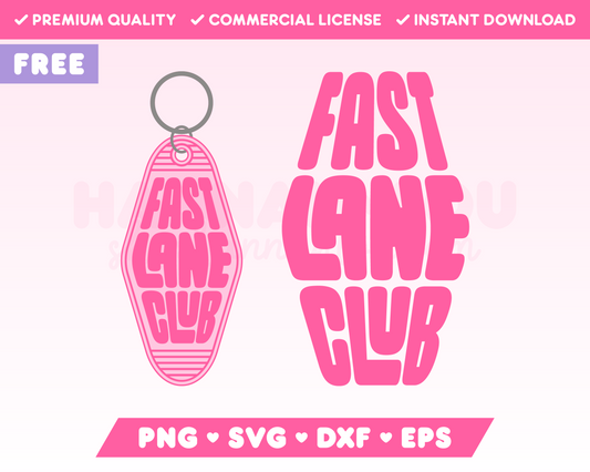 My free Fast Lane Club Motel Keychain SVG is part of my Free Motel Keychain SVG Files for Cricut collection, and features a motel keychain with the words Fast Lane Club on it.