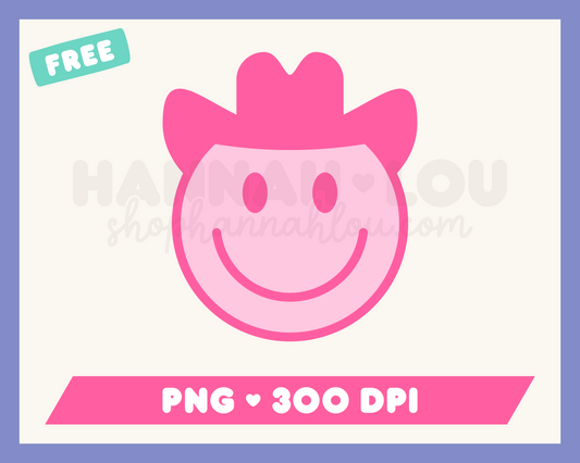 My free Happy Face Cowboy PNG is part of my Free Western Sublimation Designs collection, and features a pink happy face cowboy wearing a cowboy hat.