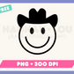 My free Happy Face Cowboy PNG is part of my Free Western Sublimation Designs collection, and features an outline of a happy face cowboy wearing a cowboy hat.