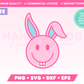 My free Happy Face Easter Bunny SVG is part of my Free Easter SVG Files for Cricut collection, and features a trendy happy face-style Easter bunny with goofy teeth and floppy ears.