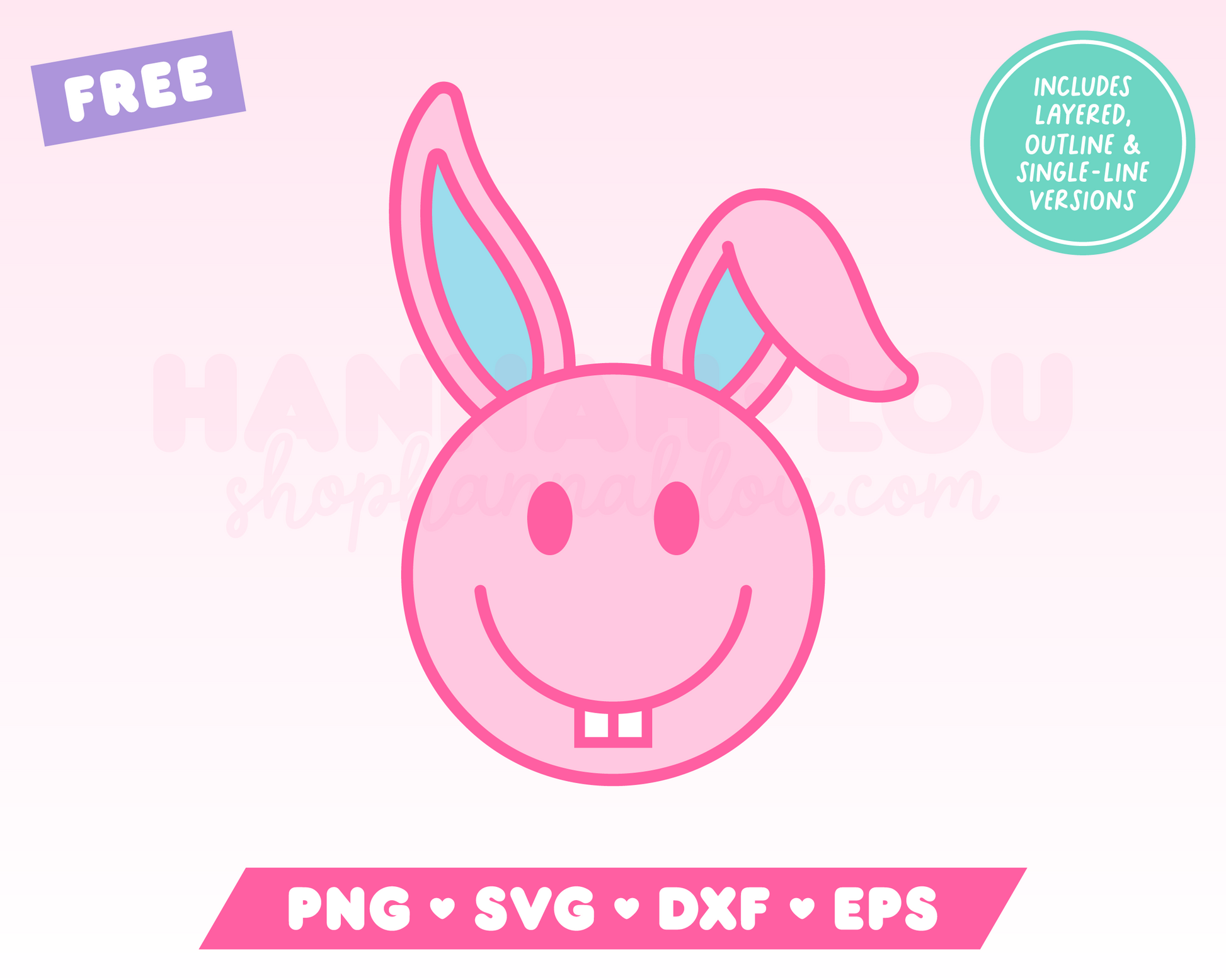 My free Happy Face Easter Bunny SVG is part of my free Easter SVG files for Cricut collection, and features a trendy happy face-style Easter bunny with goofy teeth and floppy ears.