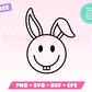 My free Happy Face Easter Bunny SVG is part of my free Easter SVG files for Cricut collection, and features an outline of a  trendy happy face-style Easter bunny with goofy teeth and floppy ears.