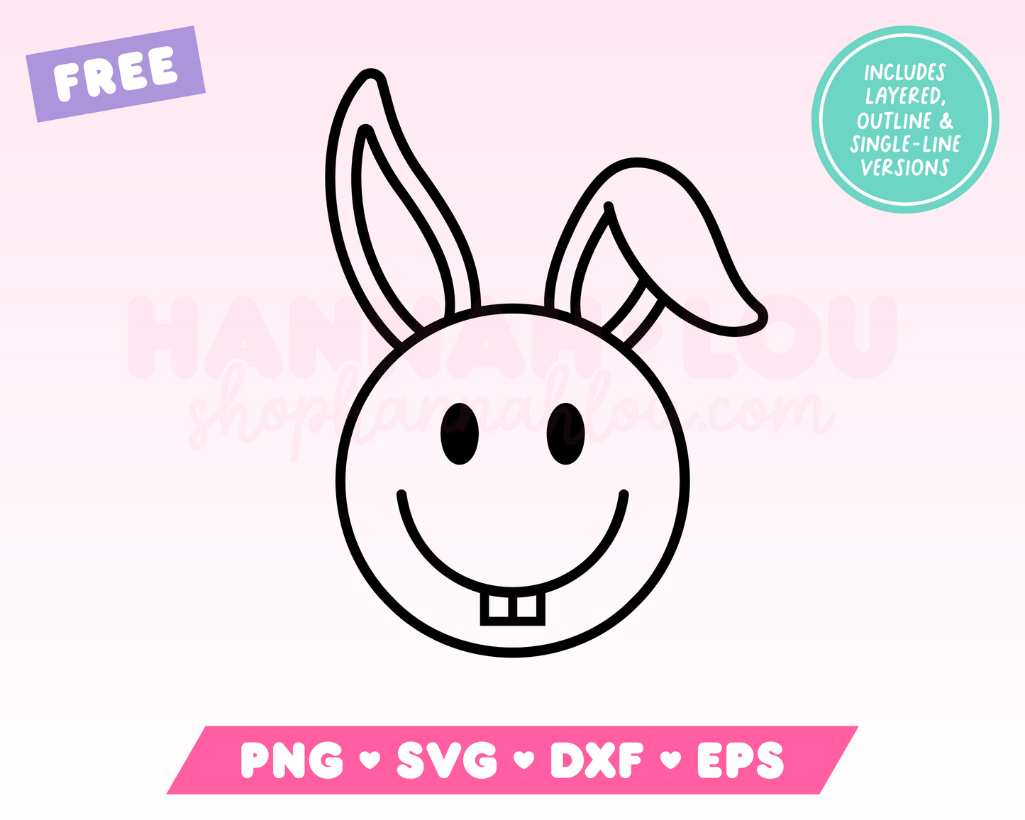 My free Happy Face Easter Bunny SVG is part of my free Easter SVG files for Cricut collection, and features an outline of a  trendy happy face-style Easter bunny with goofy teeth and floppy ears.