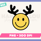 My free Happy Face Reindeer PNG is part of my free Christmas sublimation designs collection, and features a happy face with reindeer antlers.