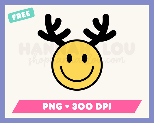 My free Happy Face Reindeer PNG is part of my free Christmas sublimation designs collection, and features a happy face with reindeer antlers.