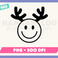 My free Happy Face Reindeer PNG is part of my free Christmas sublimation designs collection, and features an outline of a happy face with reindeer antlers.