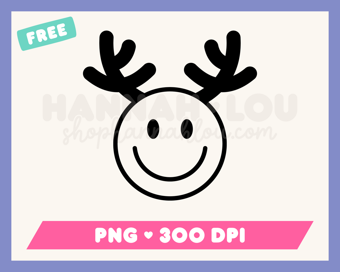 My free Happy Face Reindeer PNG is part of my free Christmas sublimation designs collection, and features an outline of a happy face with reindeer antlers.