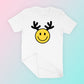 My free Happy Face Reindeer PNG is part of my free Christmas sublimation designs collection, and features a happy face with reindeer antlers.