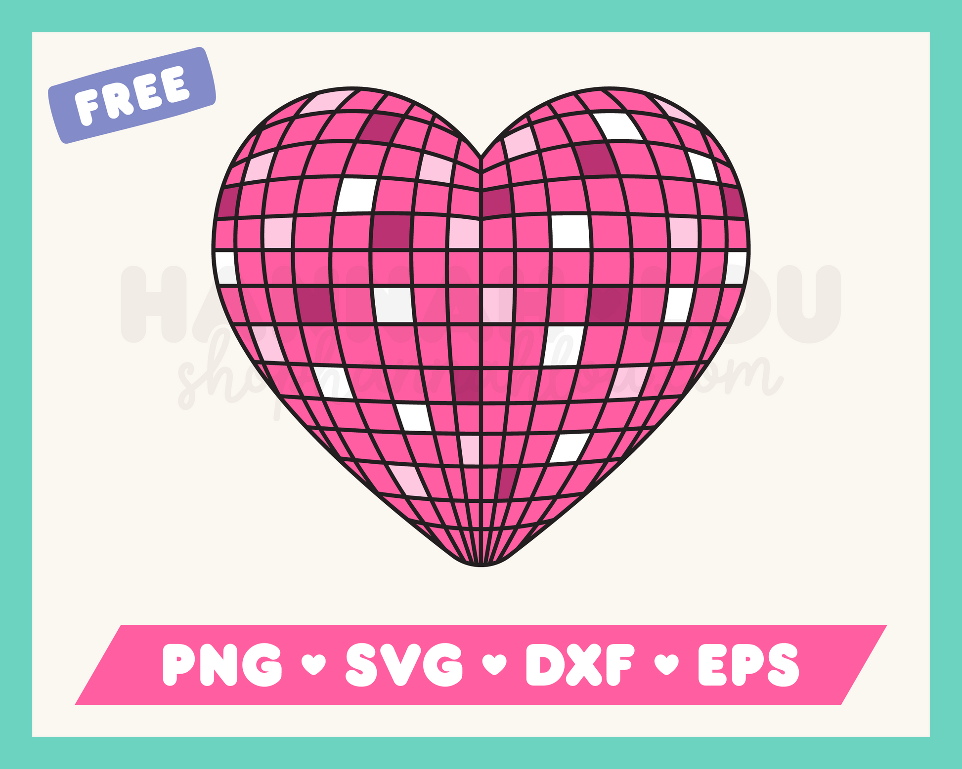 My free Heart Disco Ball SVG is part of my Free Retro SVG Files for Cricut collection, and features a pink heart-shaped disco ball.