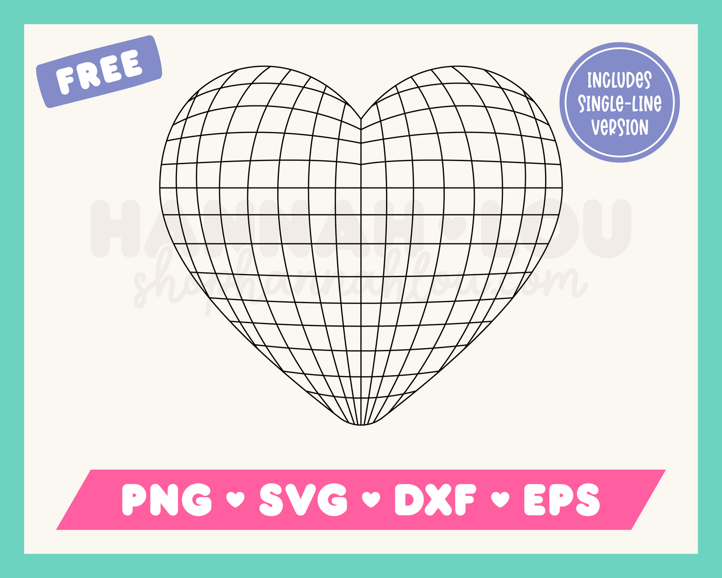 My free Heart Disco Ball SVG is part of my Free Retro SVG Files for Cricut collection, and features a single-line drawing of a heart-shaped disco ball.