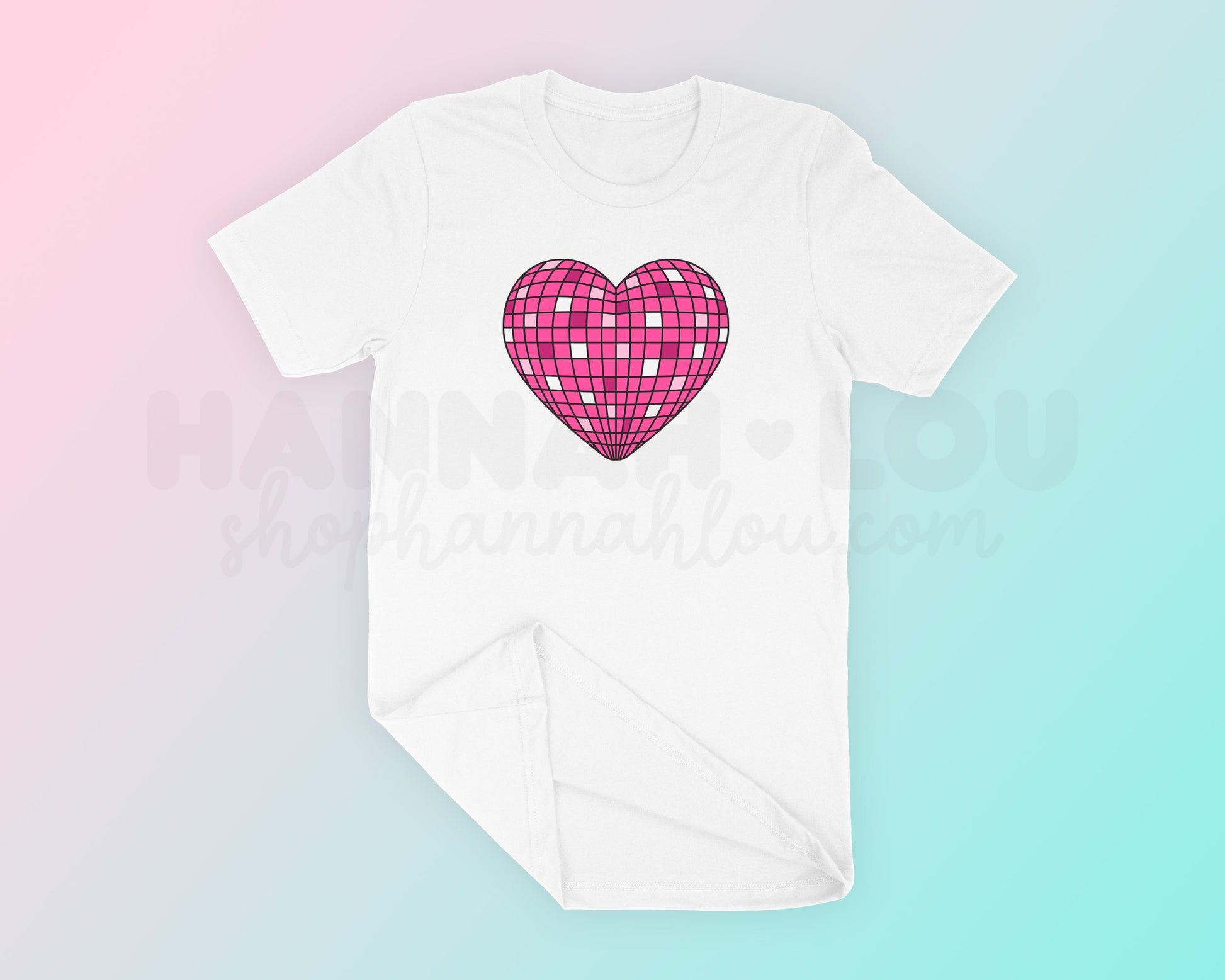 My free Heart Disco Ball SVG is part of my Free Retro SVG Files for Cricut collection, and features a pink heart-shaped disco ball on a t-shirt.