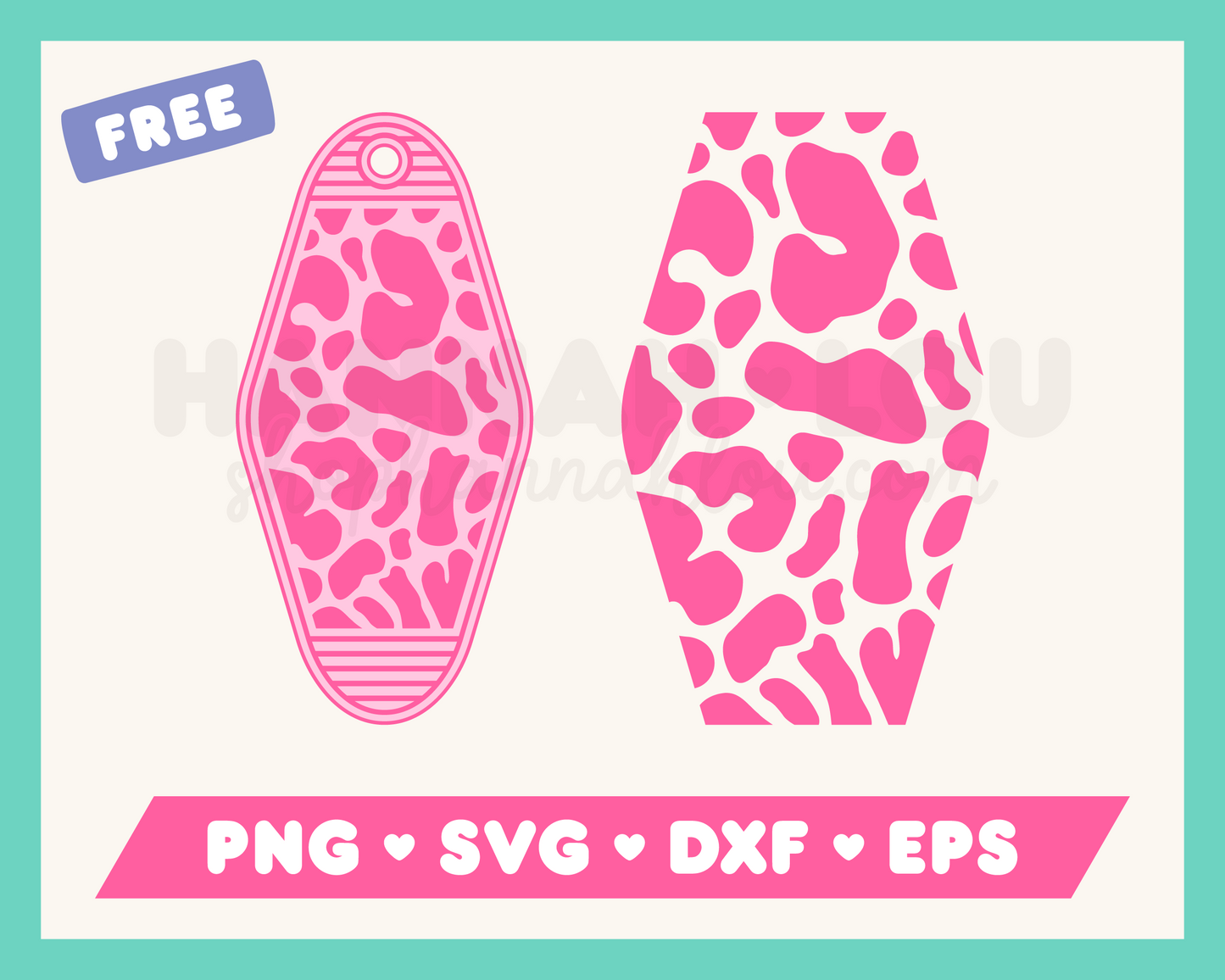 My free Leopard Print Motel Keychain SVG is part of my Free Motel Keychain SVG Files for Cricut collection, and features a motel keychain with a leopard print pattern on it.