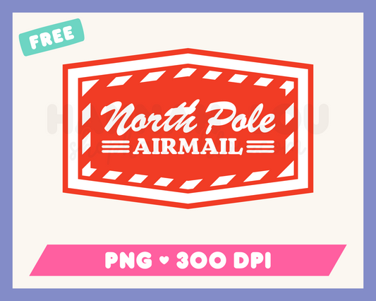 My free North Pole Airmail PNG is part of my free Christmas sublimation designs collection, and features an airmail stamp for the North Pole.