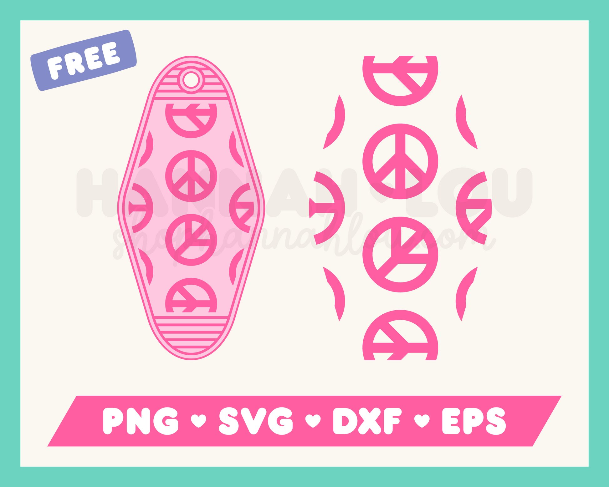 My free Peace Motel Keychain SVG is part of my Free Motel Keychain SVG Files for Cricut collection, and features a motel keychain with a peace sign pattern on it.