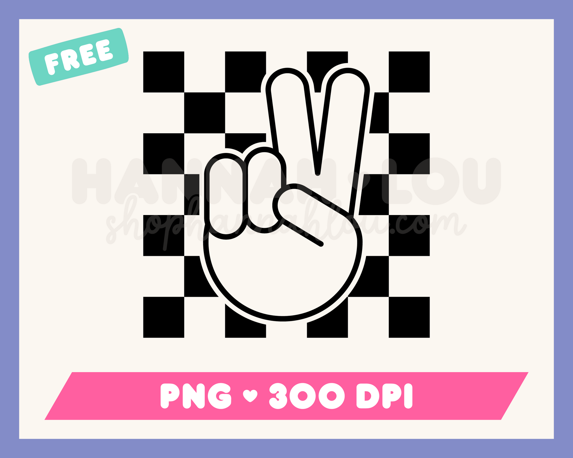 My free Peace PNG is part of my Free Hippie Sublimation Designs collection, and features an outline of a hand giving the peace sign against a checkered background.