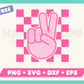 My free Peace SVG is part of my Free Hippie SVG Files for Cricut collection, and features a hand giving the peace sign against a checkered background.